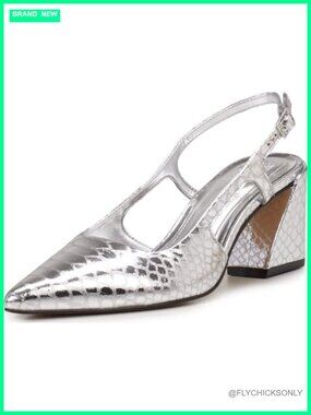 Leather Pointed Toe Slingback Block Heel Pumps